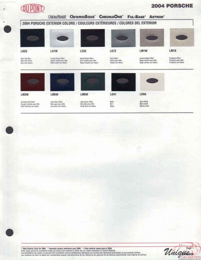 2004 Porsche Paint Charts DuPont 1
